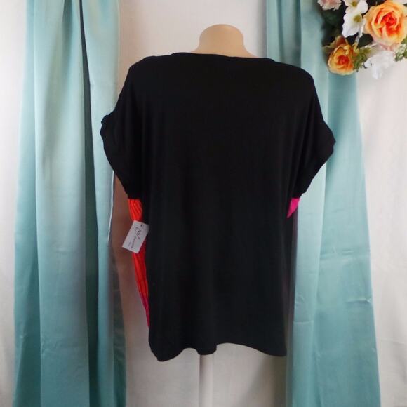 NY Collection Pleated Top 1X Color Block Cap Sleeve Career Plus Tunic Blouse New - Picture 5 of 8